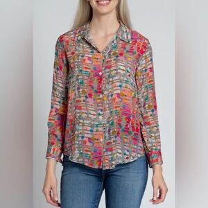 APNY overlapping circles print shirt in red multi